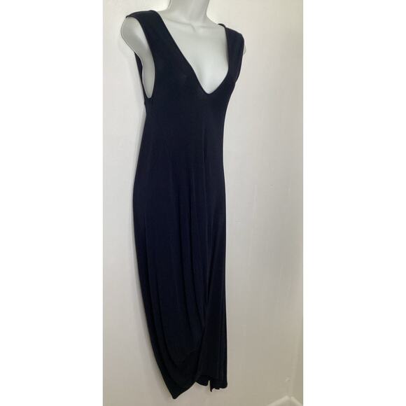 Zero + Maria Cornejo Navy Midi Sleeveless Draped Hem Jersey Asymmetrical Dress M - Picture 3 of 10